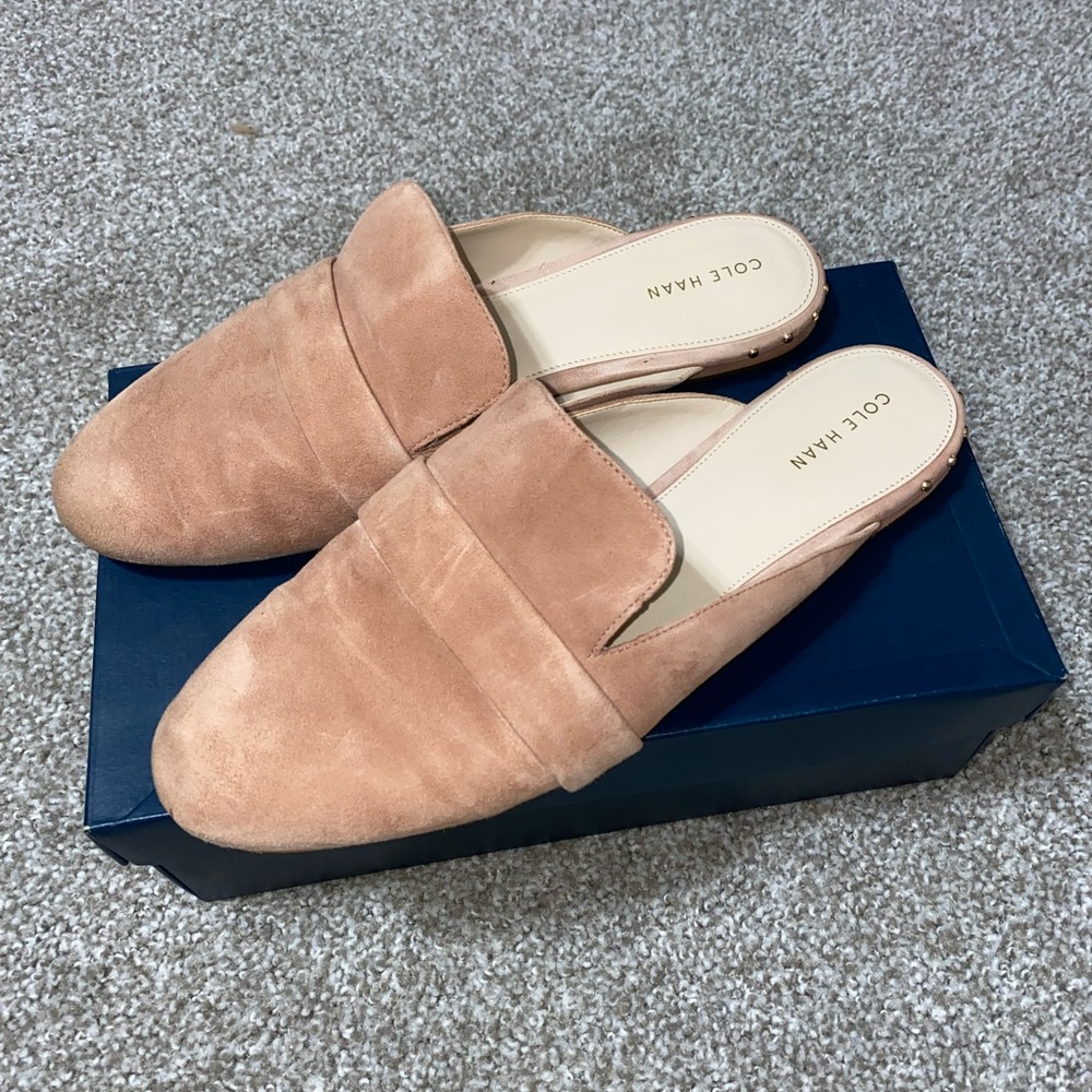 Coke Haan Women’s Deacon Loafer Mule in Mocha Mousse Suede